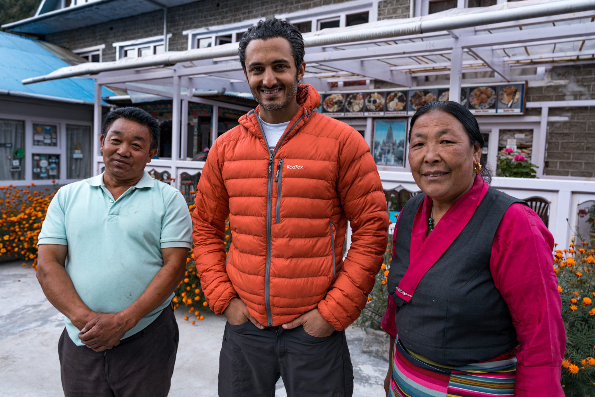 Moe with lodge hosts in Nepal